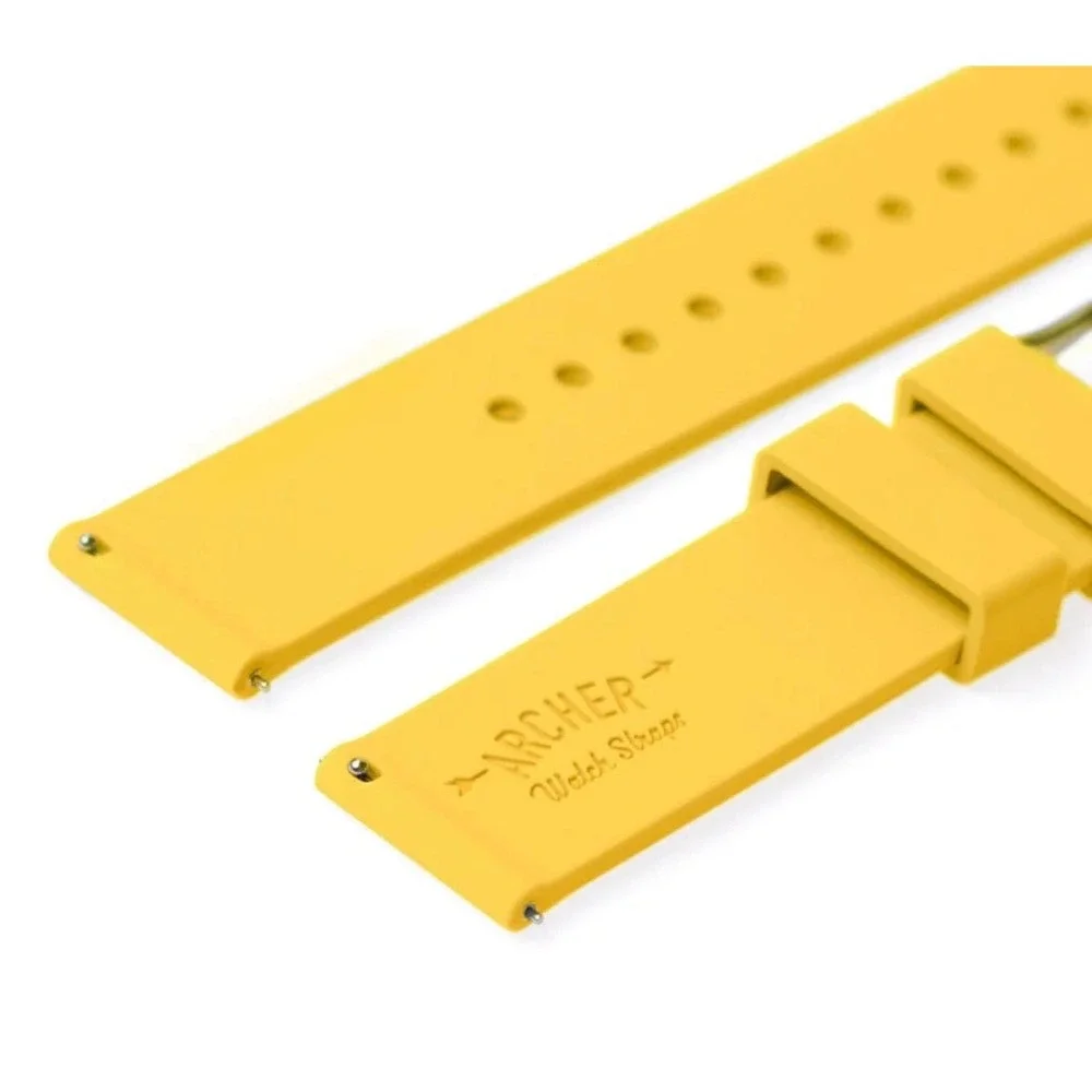 Archer Watch Strap 22mm Naples Yellow Soft Silicone Quick Release Band NEW